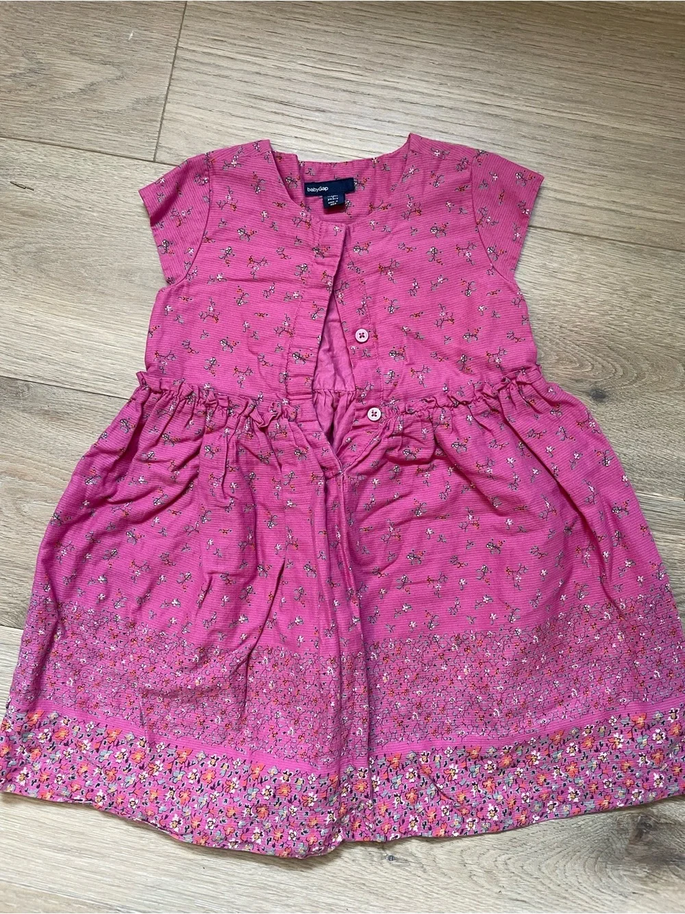 GAP Bright Pink Floral Button-Front Cotton Dress